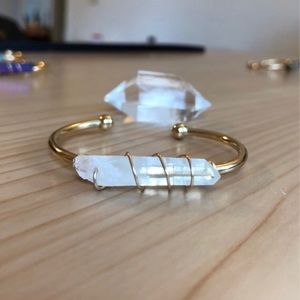 ☀️ 2 for $10 ☀️ Clear Crystal 14K Gold Cuff Bangle Bracelet